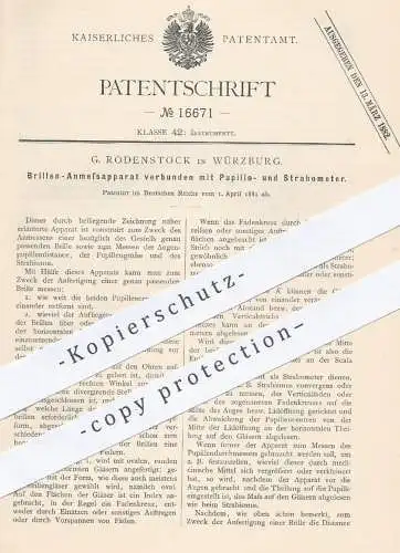 original Patent - G. Rodenstock , Würzburg , 1881 , Brillen - Anmessapparat | Brille , Optiker , Augenoptiker , Sehhilfe