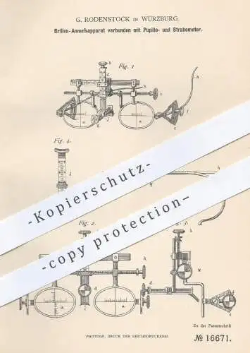 original Patent - G. Rodenstock , Würzburg , 1881 , Brillen - Anmessapparat | Brille , Optiker , Augenoptiker , Sehhilfe