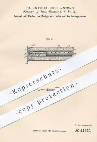 original Patent - Harris Priuli Hurst , Summit , Pike , Mississippi USA , 1887 , Geschoss | Patronen , Gewehr , Waffen !