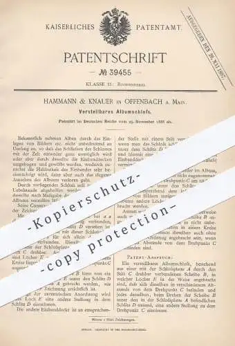 original Patent - Hammann & Knauer , Offenbach / Main , 1886 , Albumschloss | Schloss für Alben , Bücher | Buchbinder !!