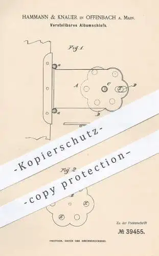 original Patent - Hammann & Knauer , Offenbach / Main , 1886 , Albumschloss | Schloss für Alben , Bücher | Buchbinder !!