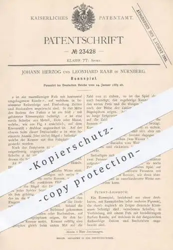 original Patent - J. Herzog , L. Raab , Nürnberg 1883 , Rennspiel | Spiel , Spiele , Sport , Rennpferde , Pferd , Pferde