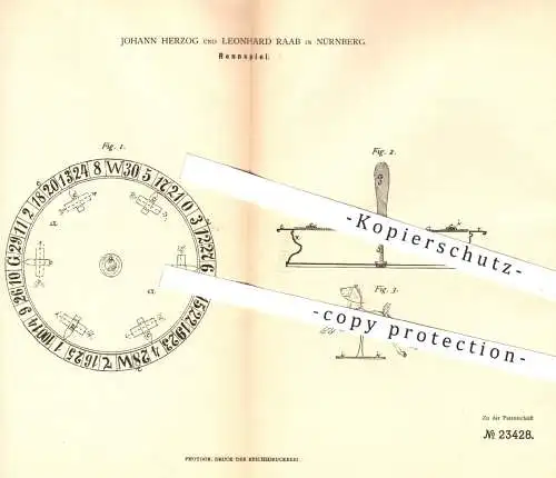 original Patent - J. Herzog , L. Raab , Nürnberg 1883 , Rennspiel | Spiel , Spiele , Sport , Rennpferde , Pferd , Pferde