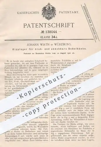 original Patent - Joh. Wirth , Würzburg , 1900 , Kipplager für dreh- u. abhebbare Schulbänke | Schulbank , Tisch , Möbel