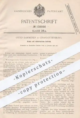 original Patent - Otto Kammerer , Berlin Charlottenburg , 1900 , Kran mit elektrischem Antrieb | Kräne , Motor , Motoren