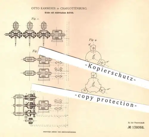 original Patent - Otto Kammerer , Berlin Charlottenburg , 1900 , Kran mit elektrischem Antrieb | Kräne , Motor , Motoren