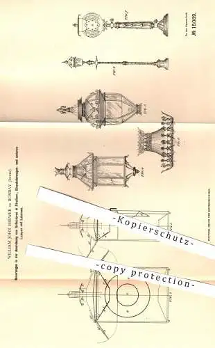 original Patent - William John Brewer , Bombay , Indien , 1881 , Reflektoren an Lampen , Laternen u. a. in Straßenbahnen