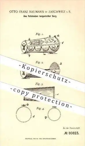 original Patent - O. F. Naumann , Zaschwitz , 1894 , Sarg aus Fass - Dauben , Särge , Holz , Holzbearbeitung , Bestatter