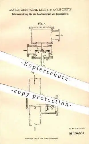 original Patent - Gasmotorenfabrik Deutz in Köln - Deutz , 1902 , Schutz für das Gassteuerorgan von Gasmaschinen , Motor