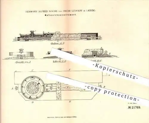 original Patent - Hermann A. Wachs , Oscar Lüdolff in Leipzig , 1882 , Maß - Zeicheninstrument , Zeichnen , Lineal !!!