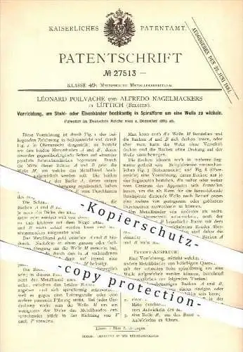 original Patent - Léonard Poilvache , Alfredo Nagelmackers , Lüttich , Belgien , 1883, Wickeln von Stahl- o. Eisenbänder