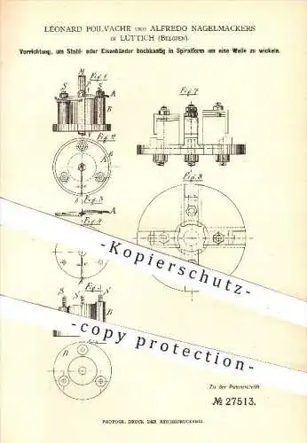 original Patent - Léonard Poilvache , Alfredo Nagelmackers , Lüttich , Belgien , 1883, Wickeln von Stahl- o. Eisenbänder