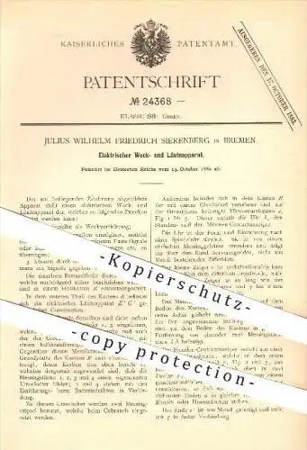 original Patent - Julius W. Fr. Sierenberg , Bremen , 1882 , Elektrischer Wecker , Läuteapparat , Geläut , Uhr , Uhren !