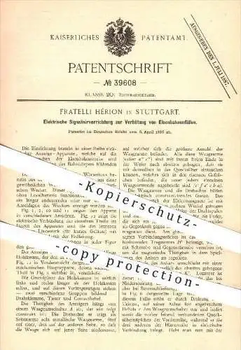 original Patent - Fratelli Hérion in Stuttgart , 1886 , Elektrische Signalisiervorrichtung , Signal , Eisenbahnen !!!