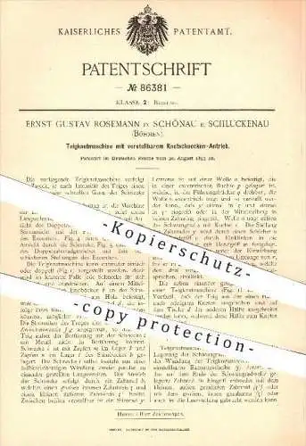 original Patent - E. G. Rosemann , Schönau , Böhmen , 1895 , Teigknetmaschine mit verstellbarem Antrieb , Bäckerei !!