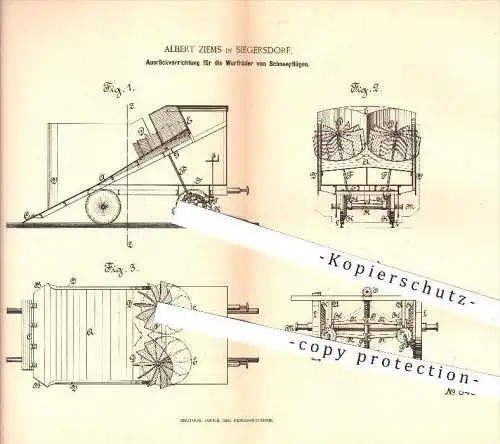 original Patent - A. Ziems , Siegersdorf , 1890 , Ausrückvorrichtung für die Wurfräder am Schneepflug , Pflug , Pflügen