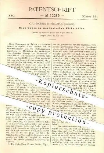 original Patent - C. G. Mossig , Siegmar , 1880 , mechanische Wirkstühle , Wirkstuhl , Strickmaschinen , Flechtmaschinen