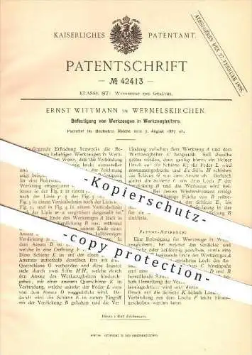 original Patent - Ernst Wittmann in Wermelskirchen , 1887 , Befestigung von Werkzeug in Werkzeughaltern , Werkzeuge !!