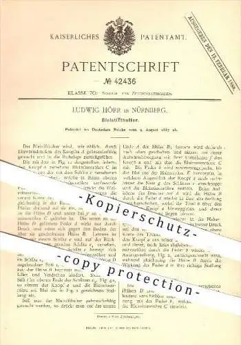 original Patent - Ludwig Hörr in Nürnberg , 1887 , Bleistifthalter , Bleistift , Stift , Stifte , Schreibmaterial !!!