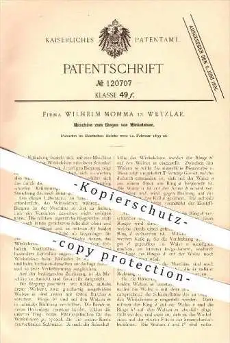 original Patent - Wilhelm Momma in Wetzlar , 1899 , Maschine zum Biegen von Winkeleisen , Eisen !!!