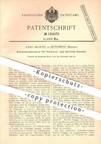 original Patent - Josef Skoupil in Lettowitz , Mähren , 1900 , Schleuder für Färbereizwecke , Färben , Bleichen !!!