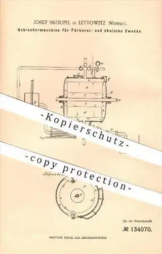 original Patent - Josef Skoupil in Lettowitz , Mähren , 1900 , Schleuder für Färbereizwecke , Färben , Bleichen !!!