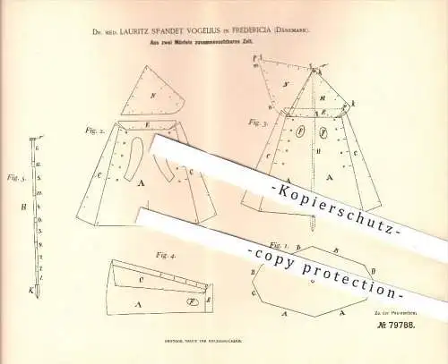 original Patent - Dr. med. Lauritz Spandet Vogelius , Frederica , Dänemark , 1894 , Aus 2 Mänteln zusammensetzbares Zelt