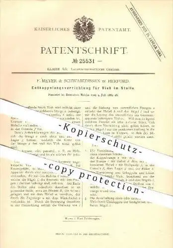 original Patent - F. Meyer & Schwabedissen in Herford ,1883, Entkuppelung von Vieh im Stall , Tierzucht , Landwirtschaft