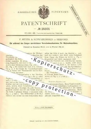 original Patent - F. Meyer & Schwabedissen in Herford , 1883 , Vorschubmechanismus für Häckselmaschinen , Landwirtschaft