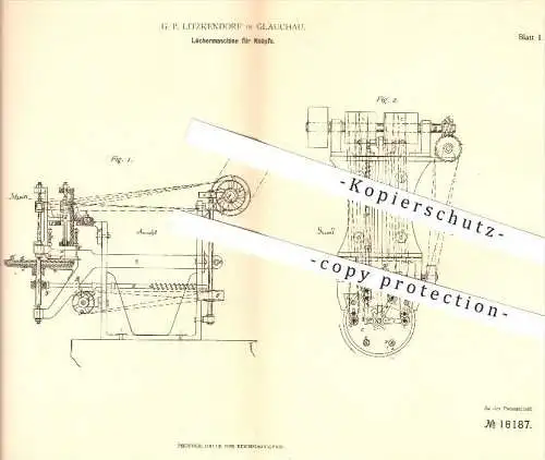 original Patent - G. P. Litzkendorf in Glauchau , 1881 , Löchermaschine für Knöpfe , Knopf , Knopfloch !!