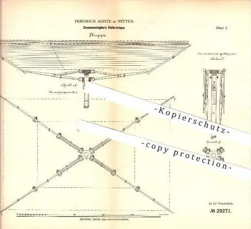 original Patent - Friedrich Aghte in Witten , 1884 , Zusammenlegbare Futterkrippe , Futtertrog , Landwirtschaft , Tiere