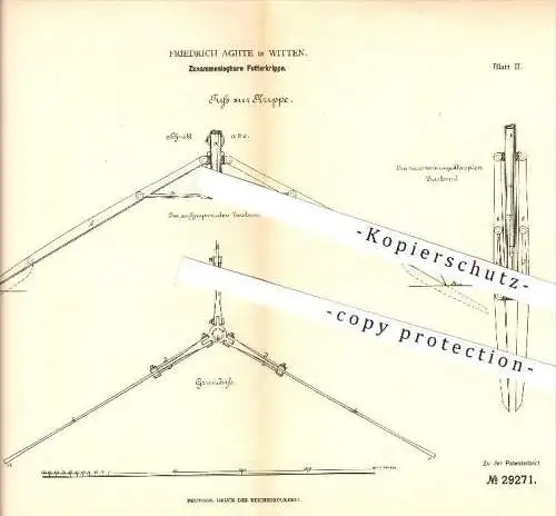 original Patent - Friedrich Aghte in Witten , 1884 , Zusammenlegbare Futterkrippe , Futtertrog , Landwirtschaft , Tiere