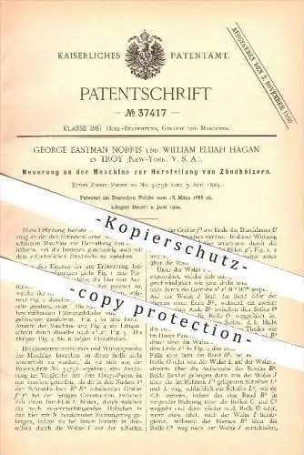 original Patent - George E. Norris & William E. Hagan in Troy , New York , 1885 , Machine for matches , Zündholz !!