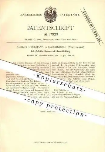 original Patent - Albert Grosmann in Schorndorf , 1881 , Fasstürrahmen mit Gummidichtung , Tür , Fass , Fässer !!!