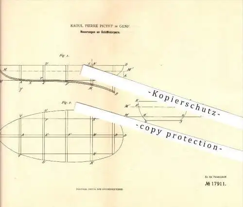 original Patent - Raoul Pierre Pictet in Genf , 1881 , Schiffskörper , Schiffbau , Schiffe , Boote Schifffahrt !!!