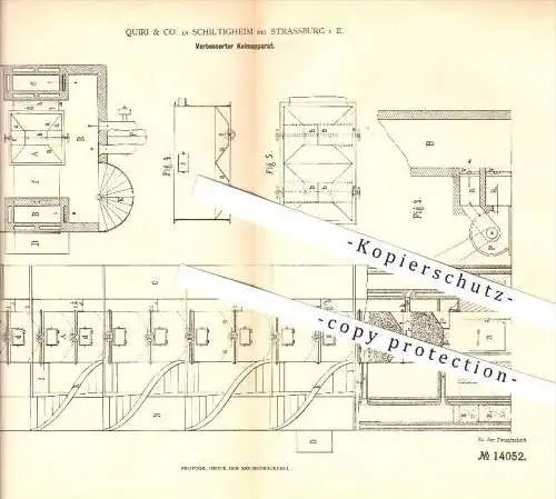 original Patent - Quiri & Co. in Schiltigheim bei Strassburg i. E. , 1880 , Keimapparat , Bier , Brauerei !!!