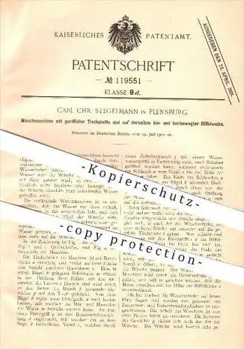 original Patent - Carl Chr. Stegelmann in Flensburg , 1900 , Waschmaschine mit Riffelwalze , Haushalt !!!