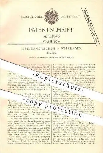 original Patent - Ferdinand Eichen in Wiesbaden , 1897 , Kläranlage !!!