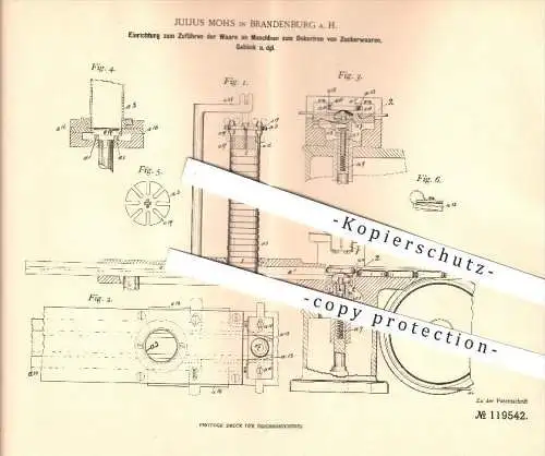 original Patent - Julius Mohs in Brandenburg a. H., Maschine zum Dekorieren von Zuckerwaren oder Gebäck , Bäckerei !!!