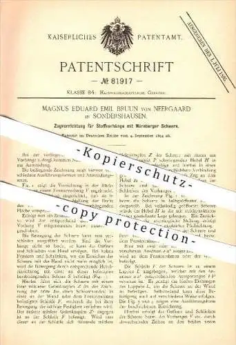 original Patent - Magnus Eduard Emil Bruun von Neergaard in Sondershausen , 1894 , Stoffvorhänge mit Nürnberger Schere !