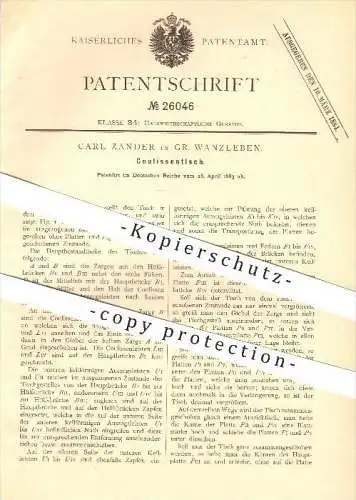 original Patent - Carl Zander in Gr. Wanzleben ,1883 , Kulissentisch , Tisch , Möbel , Haushalt !!!