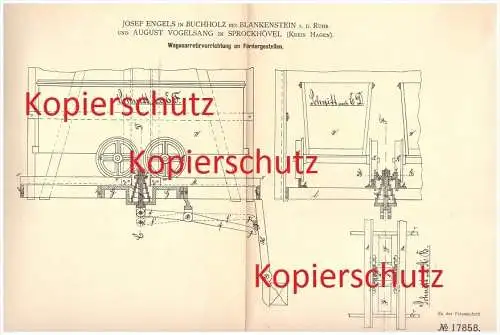 original Patent - J. Engels in Buchholz & A. Vogelsang in Sprockhövel , 1881 , Fördergestelle , Bergbau , Förderung !!!