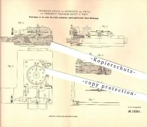 original Patent - H. Reuss in Dobrisch bei Prag & F. W. Kraft in Wien , 1882 , Selbstregistrierende Baum-Messkluppe !!!