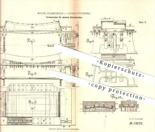 original Patent - Eugen Clarenbach in Charlottenburg , 1880 , Formmaschine für eisernen Schachtausbau , Berlin !!!