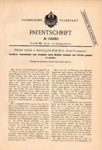 Original Patentschrift - Pierre Pessé dans Marcq en Baroeul , 1898 , Atténuation du charbon, usine de sucre , Barœul