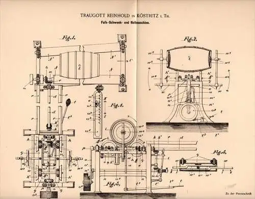 Original Patentschrift - T. Reinhold in Köstritz i. Thüringen , 1895 , Maschine für Bierfässer , Bier , Brauerei !!!