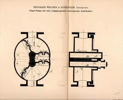 Original Patentschrift - Bernhard Wagner in Rosenheim ,1895 , Flügelpumpe , Pumpe , Pumpenbau !!!