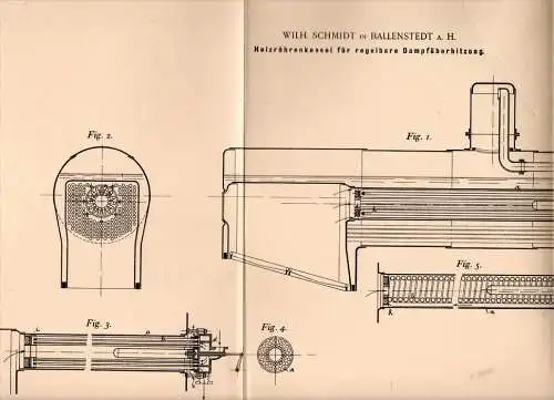 Original Patentschrift - Wilhelm Schmidt in Ballenstedt a.H. , 1896 , Heizröhrenkessel für Dampfmaschine !!!