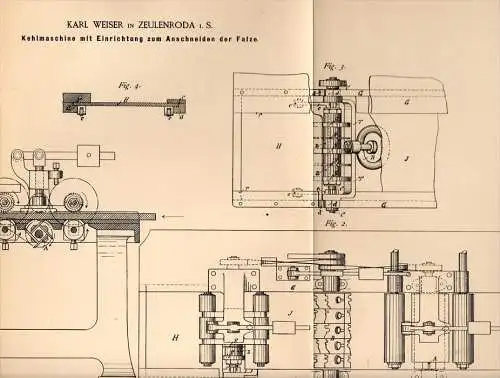 Original Patentschrift - Karl Weiser in Zeulenroda i.S., 1889 , Kehlmaschine , Holz , Kehlleiste , Tischlerei !!!