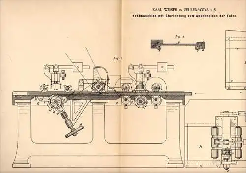 Original Patentschrift - Karl Weiser in Zeulenroda i.S., 1889 , Kehlmaschine , Holz , Kehlleiste , Tischlerei !!!